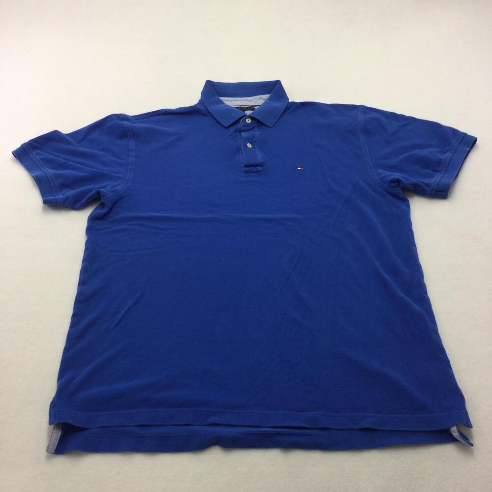 Tommy Hilfiger Polo Shirt Mens XL Blue Solid Cotton Short Sleeve Logo Casual